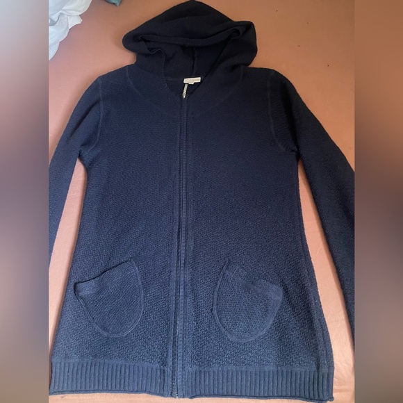 100% Cashmere Zip Hoodie Sweater Cardigan Sweatshirt Navy Size Medium - Picture 11 of 13